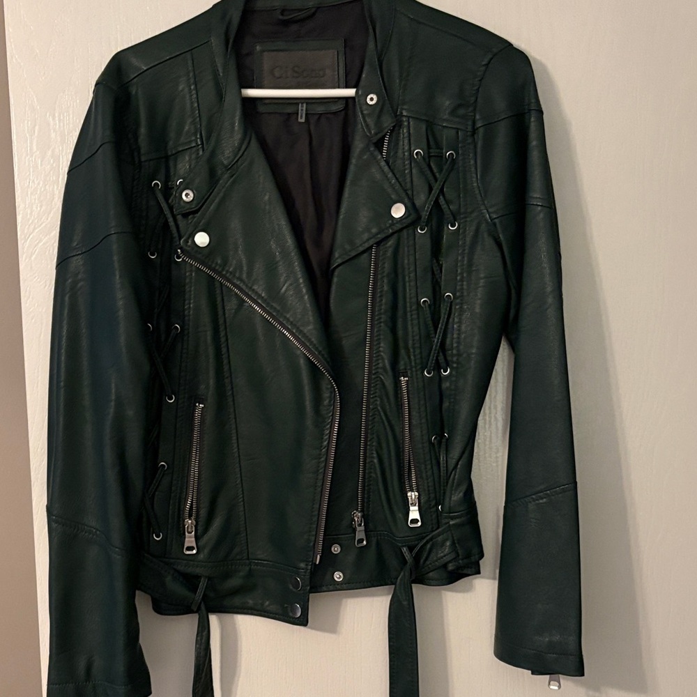 Ci Sono Women's Dark Green Leather Jacket. Medium